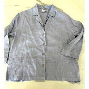 Hot Cotton by Marc Ware Linen Button‎ Down Shirt Petite Top Periwinkle M